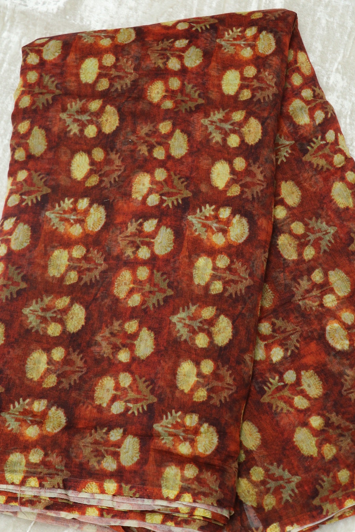 Dabu Floral  Printed Mul Chanderi Fabric