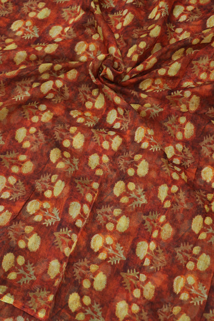 Dabu Floral  Printed Mul Chanderi Fabric