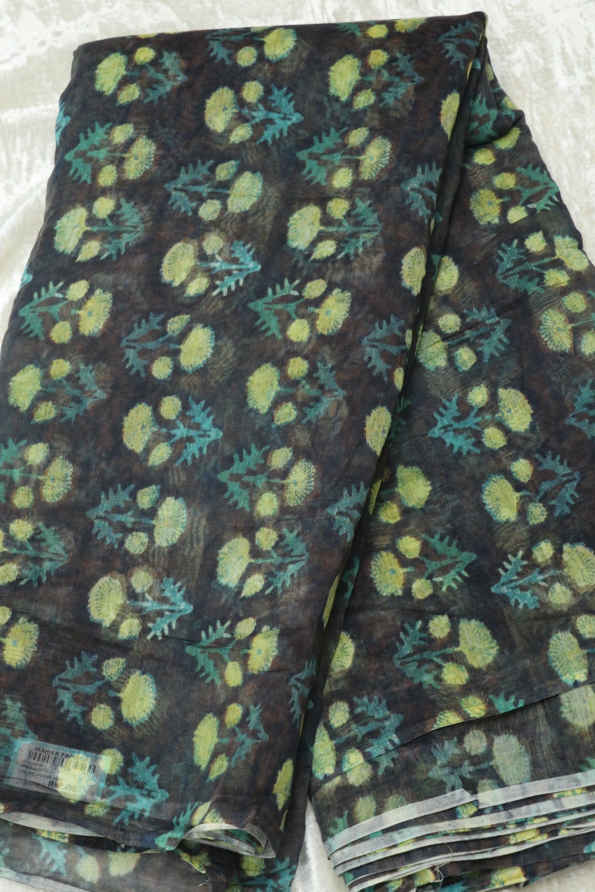 Dabu Floral  Printed Mul Chanderi Fabric