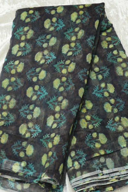 Dabu Floral  Printed Mul Chanderi Fabric