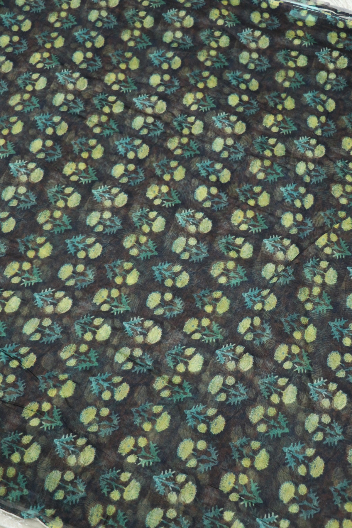Dabu Floral  Printed Mul Chanderi Fabric