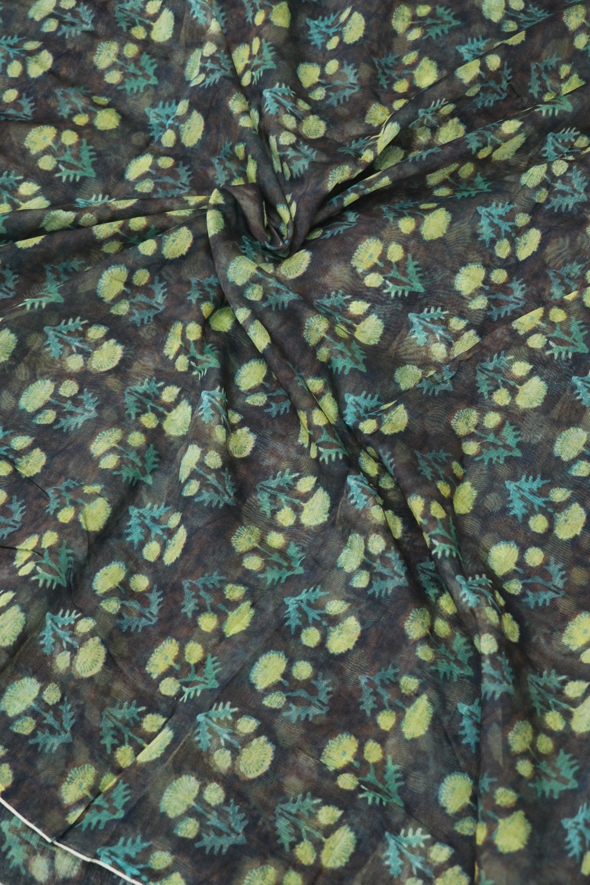 Dabu Floral  Printed Mul Chanderi Fabric