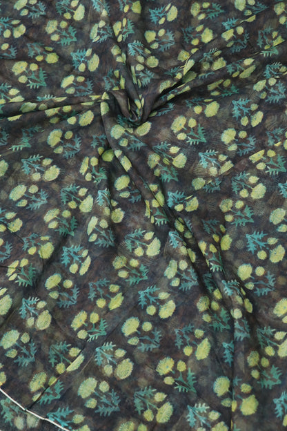 Dabu Floral  Printed Mul Chanderi Fabric