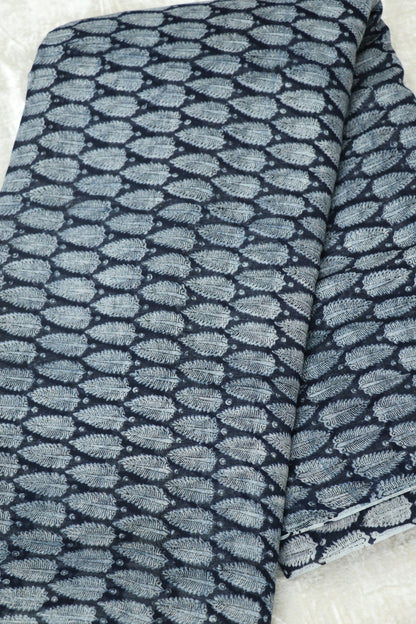 PIne Leaf  Printed Indigo Mul Chanderi Fabric