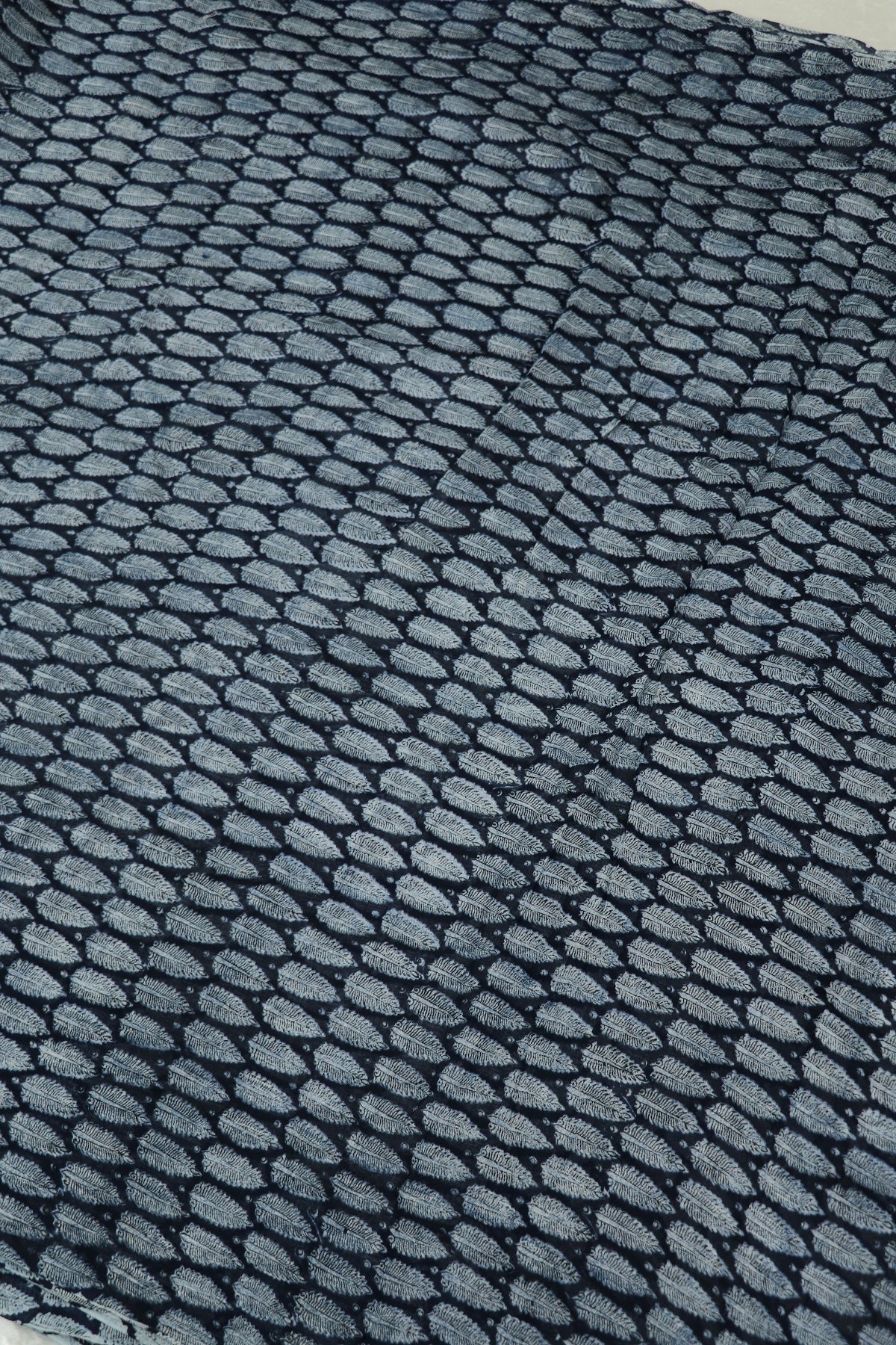 PIne Leaf  Printed Indigo Mul Chanderi Fabric