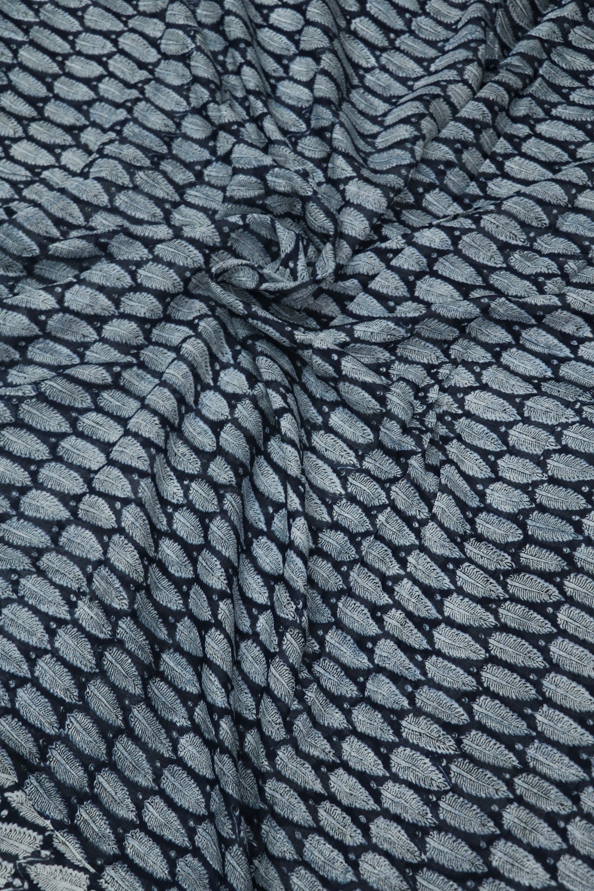 PIne Leaf  Printed Indigo Mul Chanderi Fabric