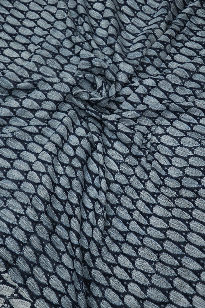 PIne Leaf  Printed Indigo Mul Chanderi Fabric