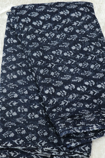 Chambray Floral Printed Indigo Mul Chanderi Fabric