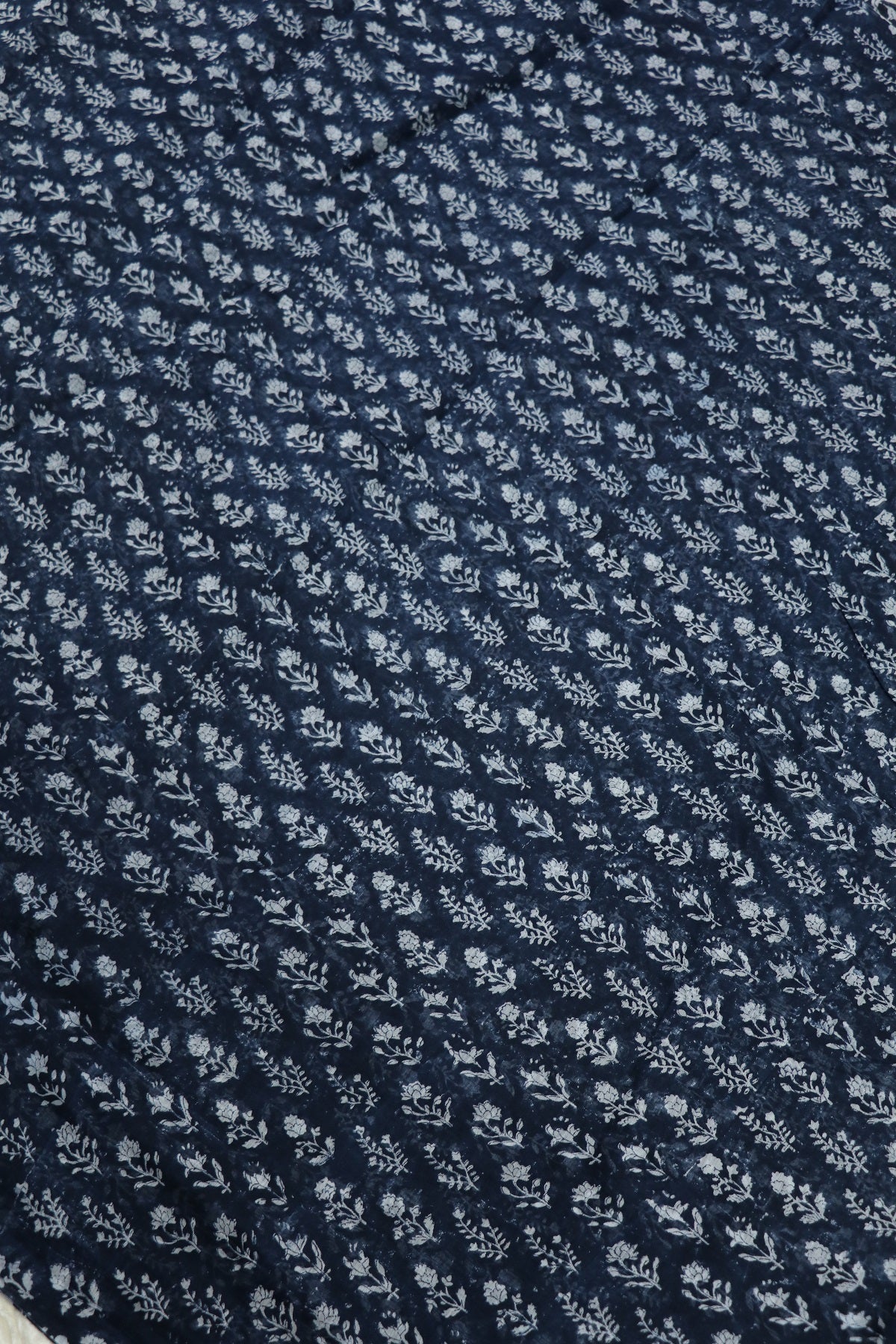 Chambray Floral Printed Indigo Mul Chanderi Fabric