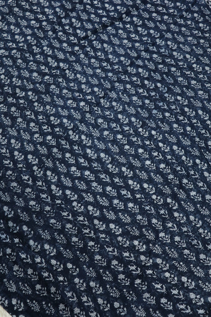 Chambray Floral Printed Indigo Mul Chanderi Fabric