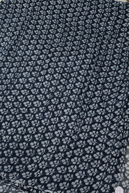 Blooming  Roses Floral Printed Indigo Mul Chanderi Fabric