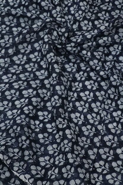 Blooming  Roses Floral Printed Indigo Mul Chanderi Fabric