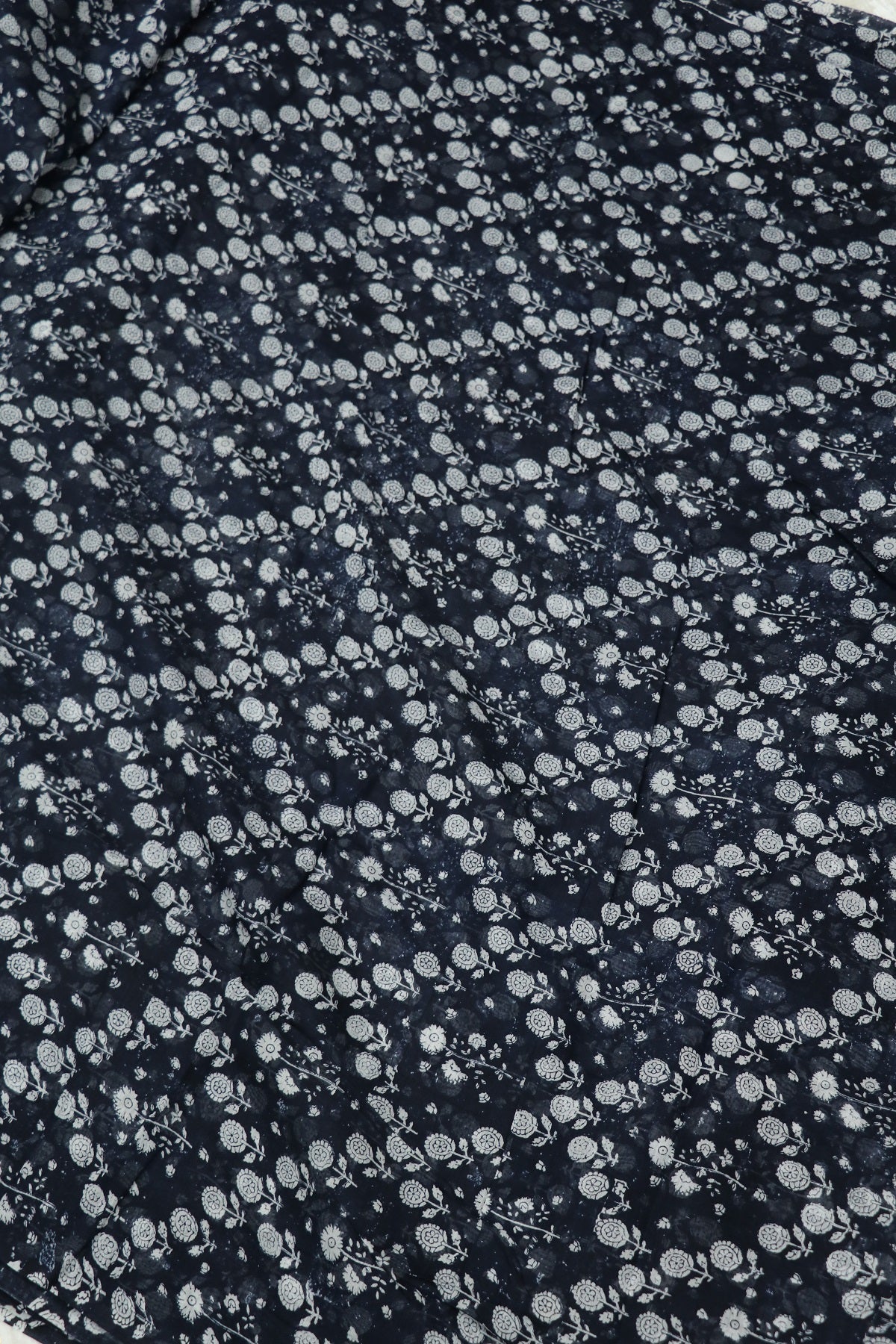 Medallion Floral Printed Indigo Mul Chanderi Fabric