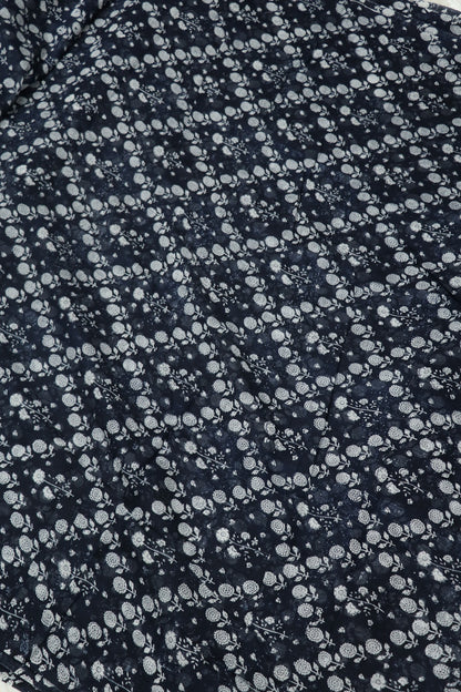 Medallion Floral Printed Indigo Mul Chanderi Fabric