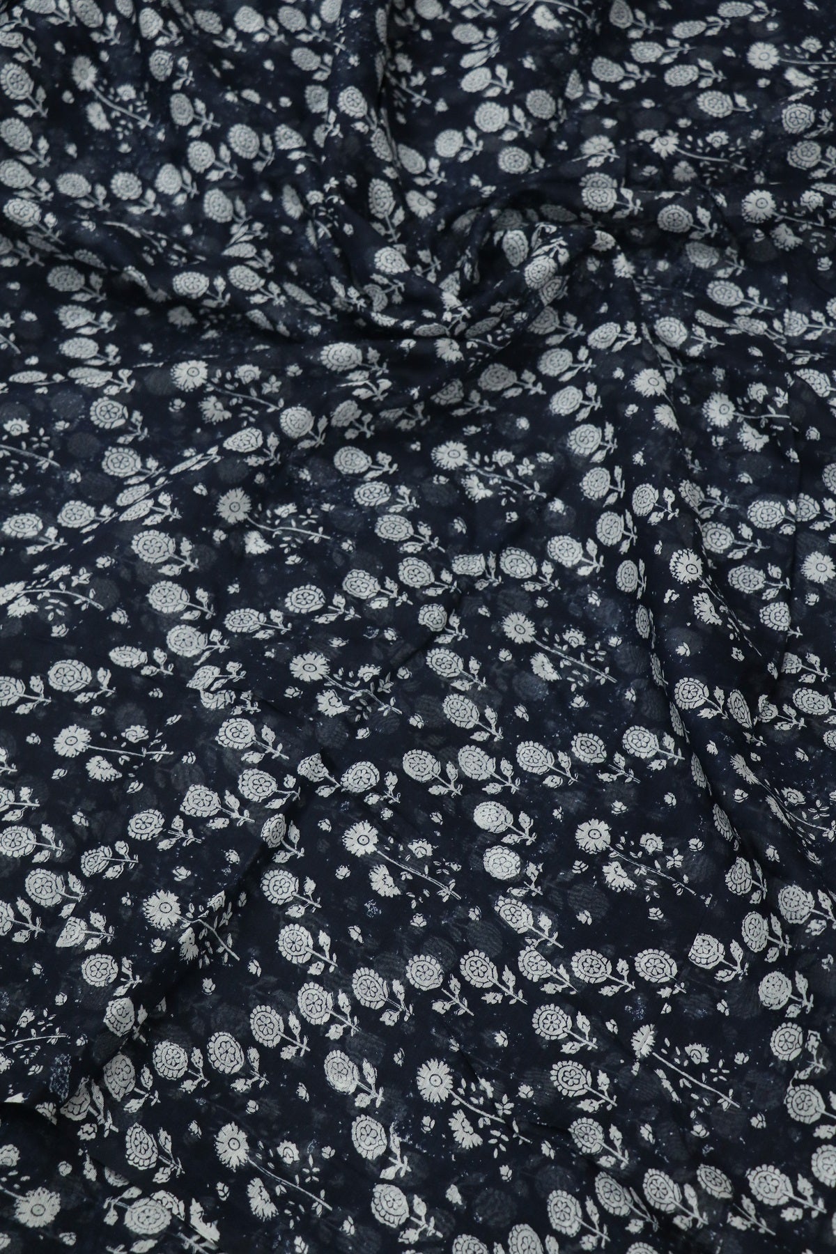 Medallion Floral Printed Indigo Mul Chanderi Fabric