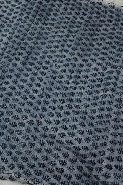 Abstract Floral Printed Indigo Mul Chanderi Fabric