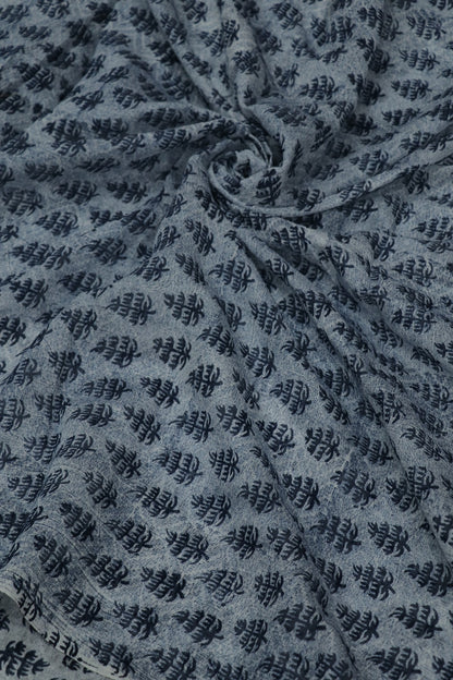 Abstract Floral Printed Indigo Mul Chanderi Fabric