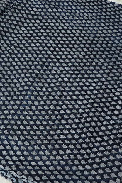 Stylized Lotus Floral Printed Indigo Mul Chanderi Fabric