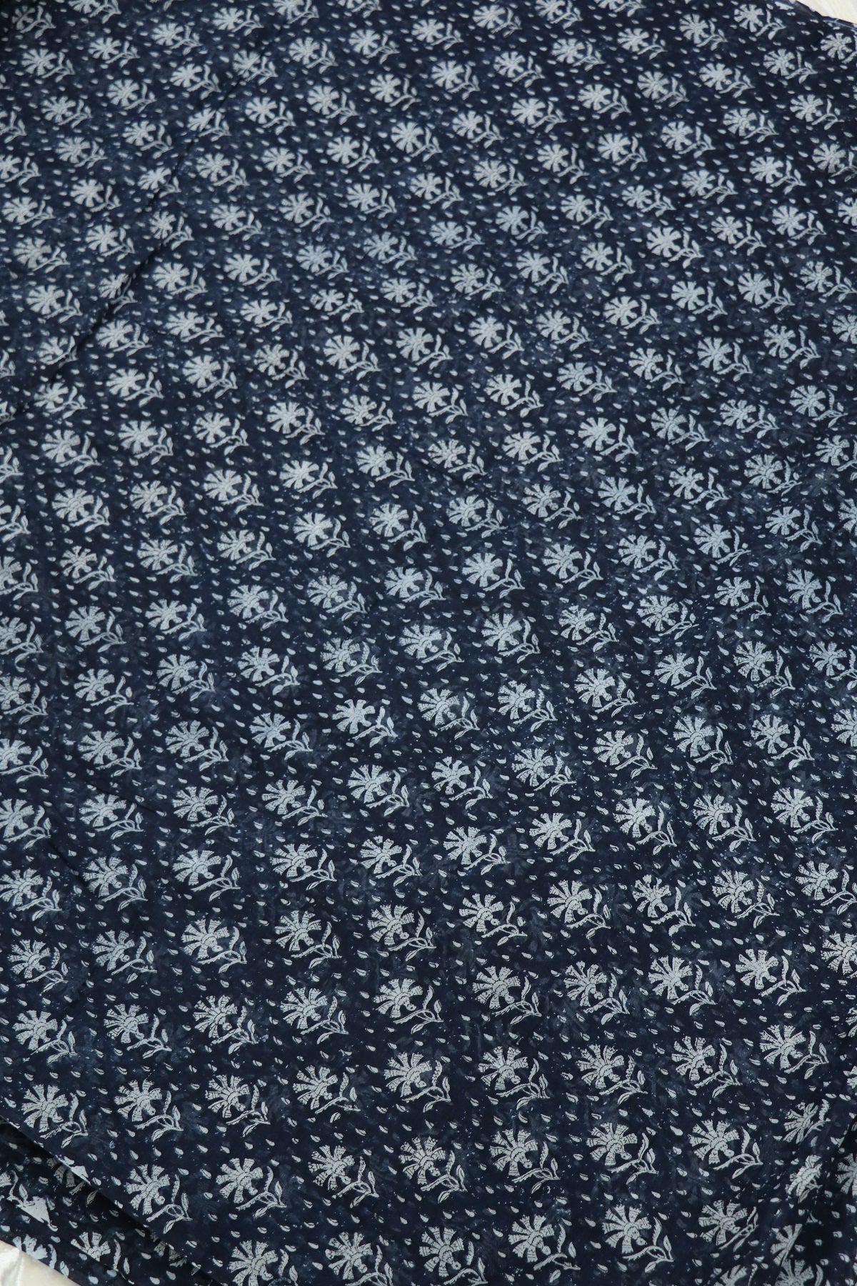 Tear Drop  Floral Printed Indigo Mul Chanderi Fabric