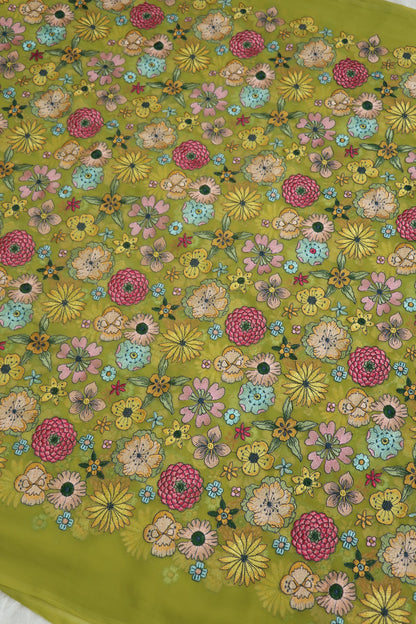 Lemonade Green Multi Thread Embroidered Georgette Fabric
