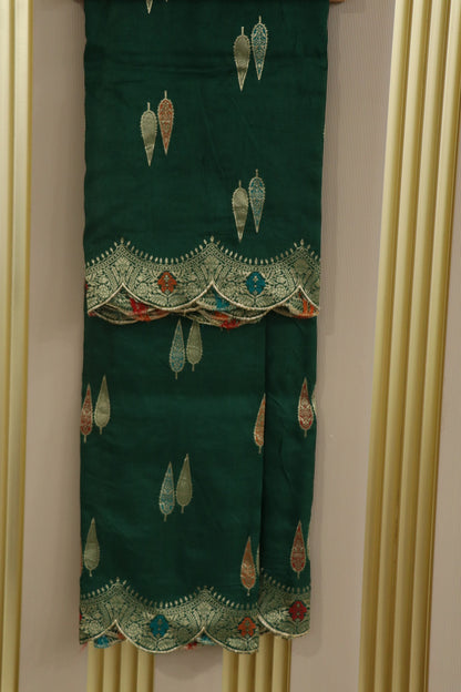 Dola Silk Dupattas With Leaf Shape Woven Meena Motifs With Scalloped Border
