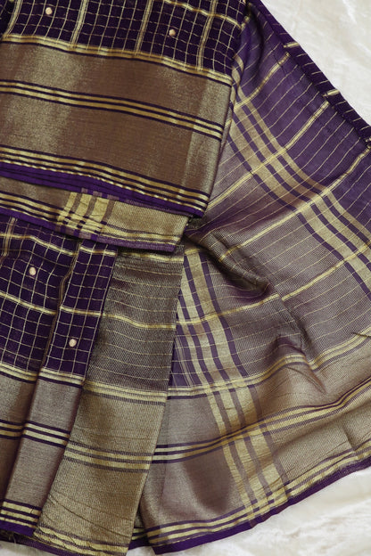 Zari Woven Checks Georgette Dupatta With Golden Border & Polka Dots