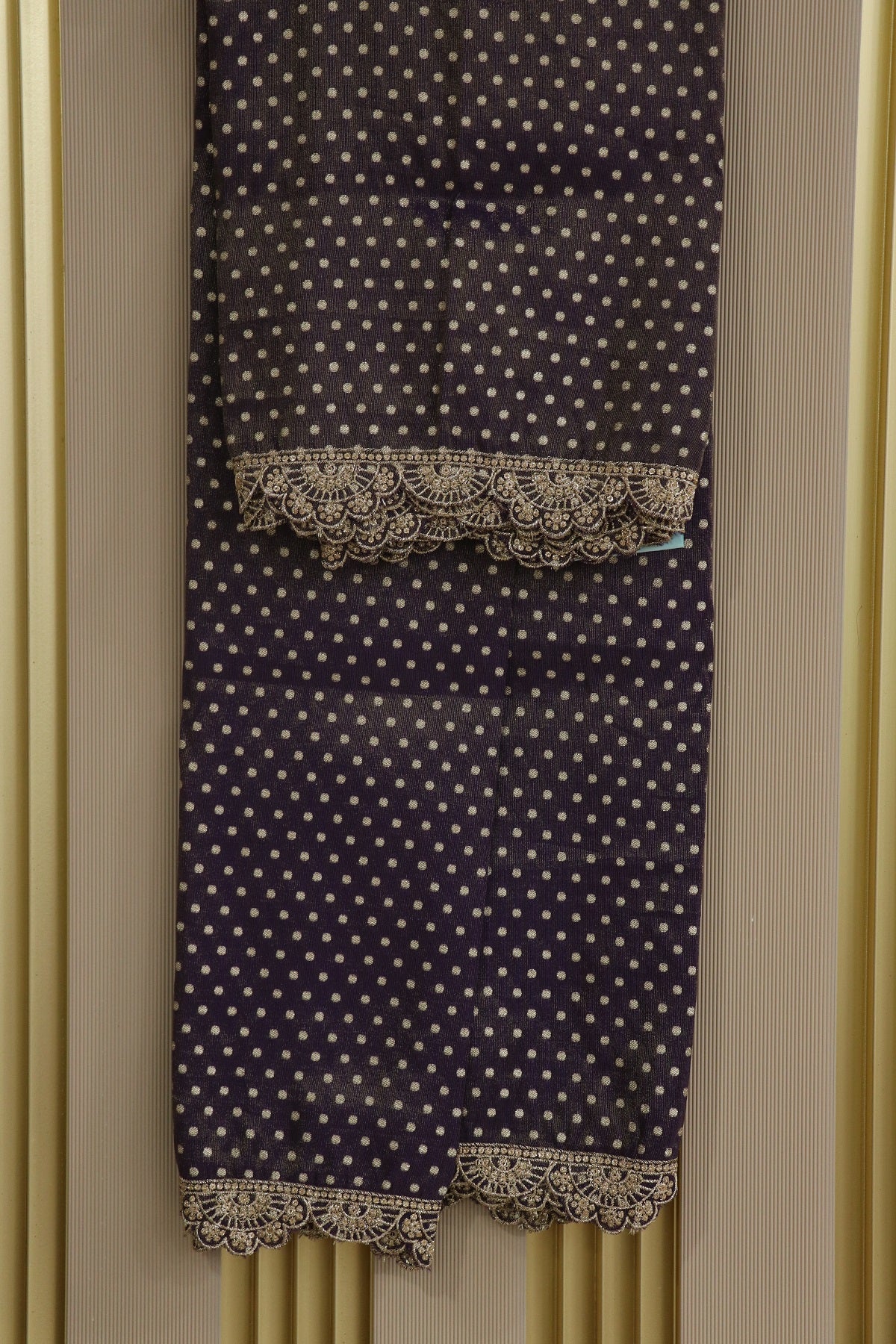 Polka Dota Woven Uppada Tissue Dupatta With Scallop Embroidery & Sequins