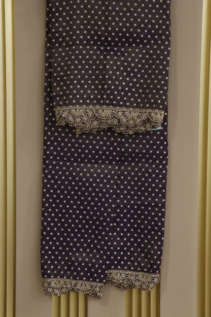 Polka Dota Woven Uppada Tissue Dupatta With Scallop Embroidery & Sequins