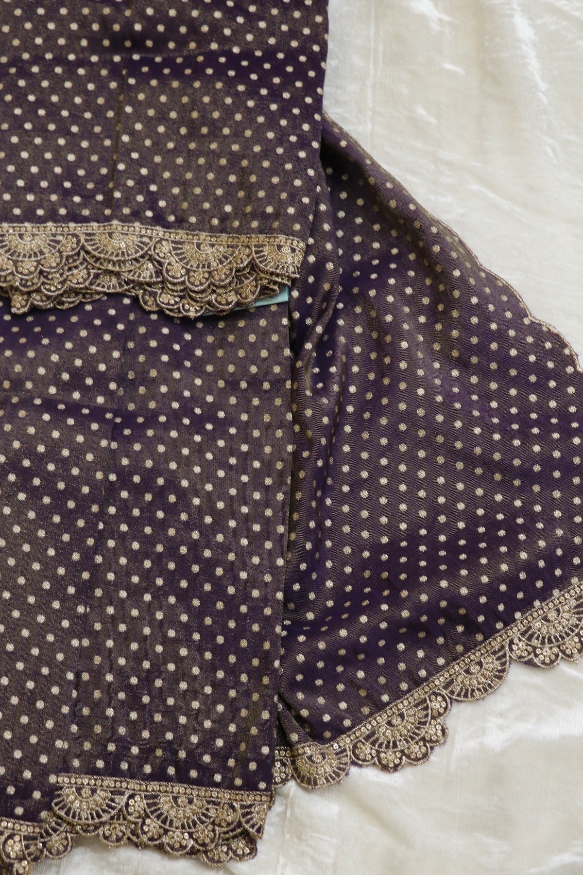 Polka Dota Woven Uppada Tissue Dupatta With Scallop Embroidery & Sequins