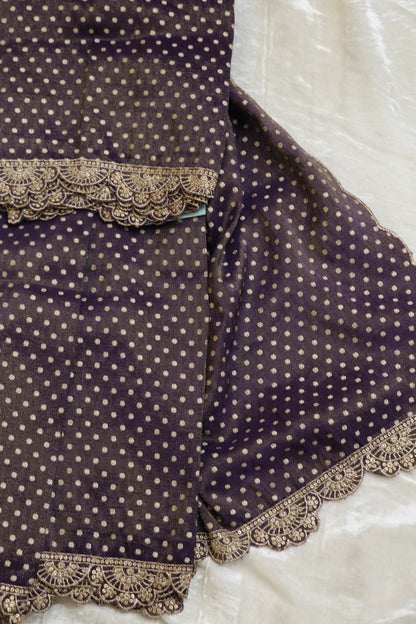 Polka Dota Woven Uppada Tissue Dupatta With Scallop Embroidery & Sequins