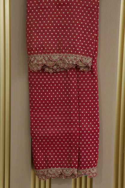 Polka Dota Woven Uppada Tissue Dupatta With Scallop Embroidery & Sequins