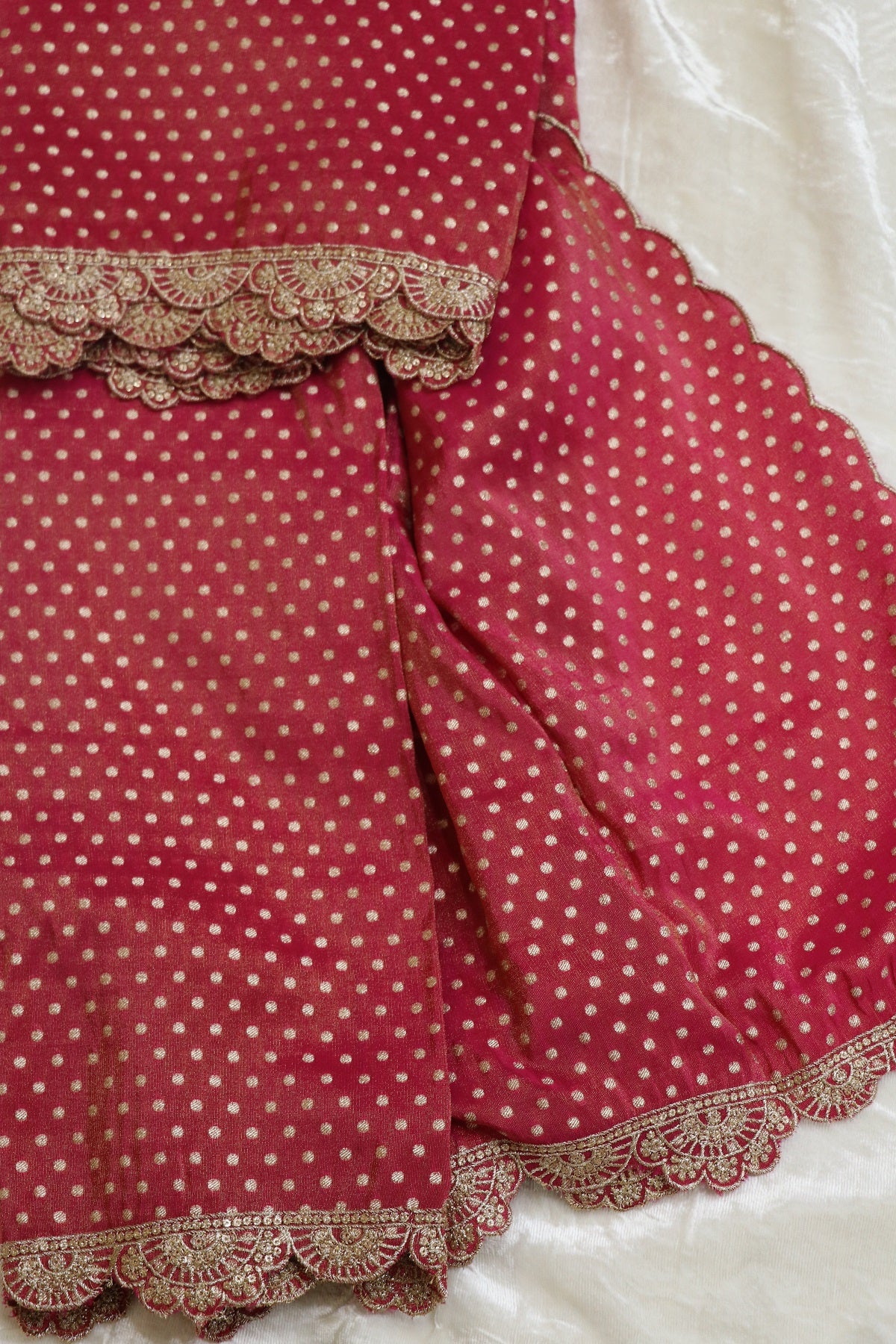 Polka Dota Woven Uppada Tissue Dupatta With Scallop Embroidery & Sequins