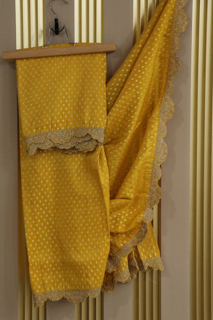 Polka Dota Woven Uppada Tissue Dupatta With Scallop Embroidery & Sequins