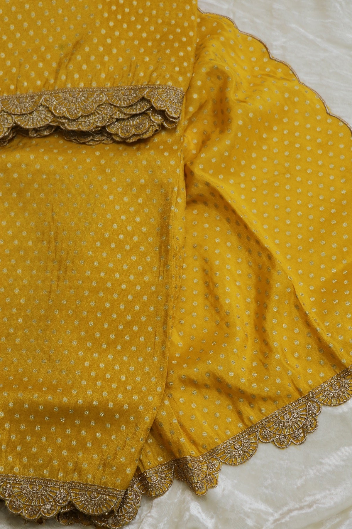 Polka Dota Woven Uppada Tissue Dupatta With Scallop Embroidery & Sequins