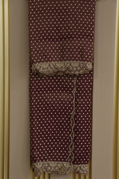 Polka Dota Woven Uppada Tissue Dupatta With Scallop Embroidery & Sequins