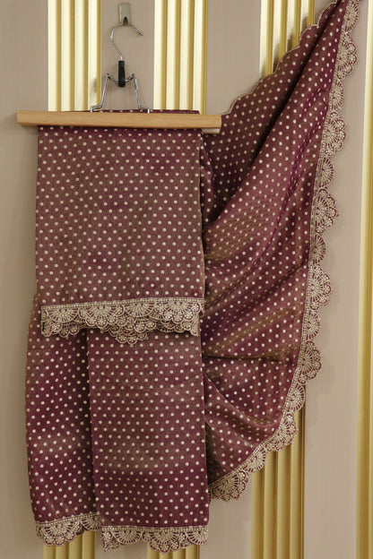 Polka Dota Woven Uppada Tissue Dupatta With Scallop Embroidery & Sequins