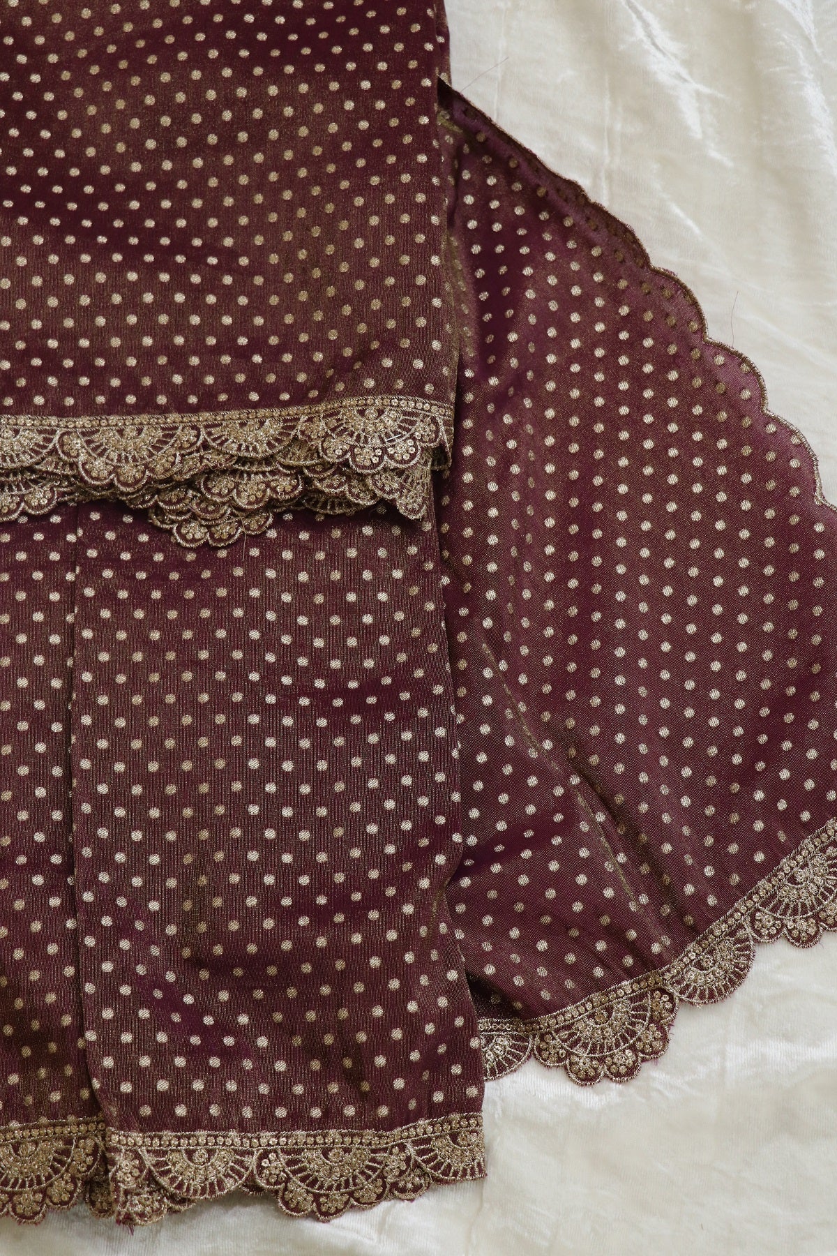 Polka Dota Woven Uppada Tissue Dupatta With Scallop Embroidery & Sequins