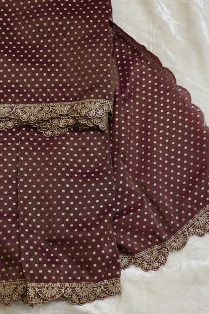 Polka Dota Woven Uppada Tissue Dupatta With Scallop Embroidery & Sequins