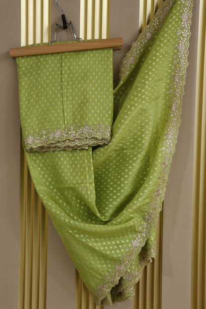 Polka Dota Woven Uppada Tissue Dupatta With Scallop Boder