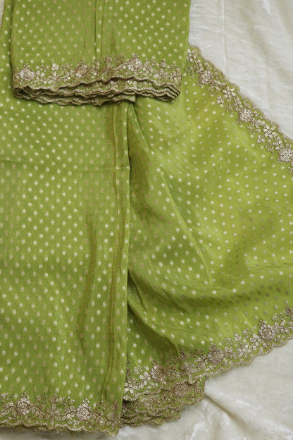 Polka Dota Woven Uppada Tissue Dupatta With Scallop Boder