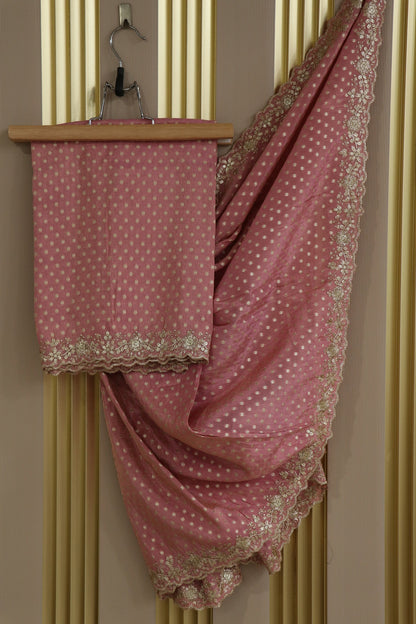 Polka Dota Woven Uppada Tissue Dupatta With Scallop Boder