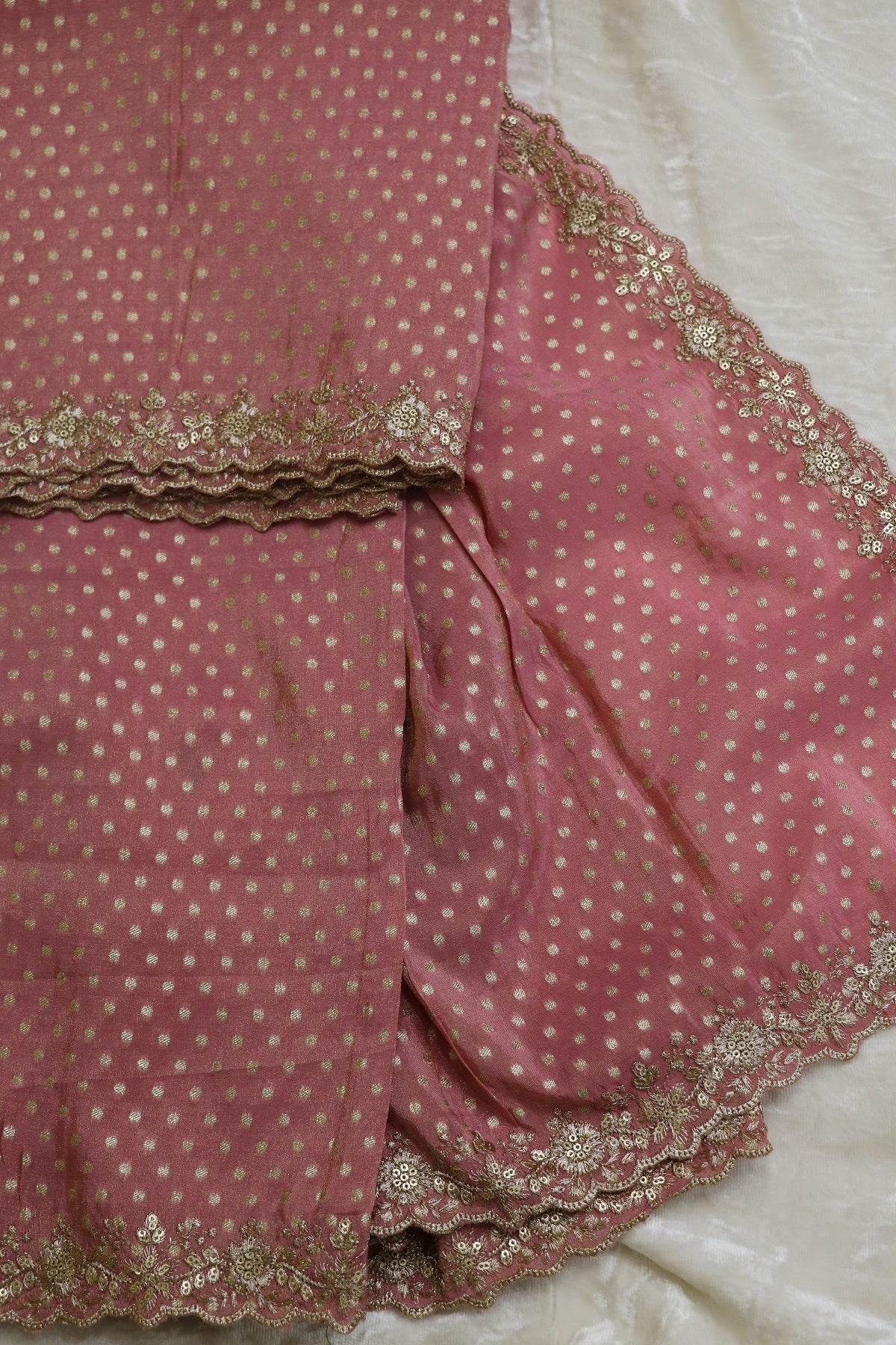Polka Dota Woven Uppada Tissue Dupatta With Scallop Boder