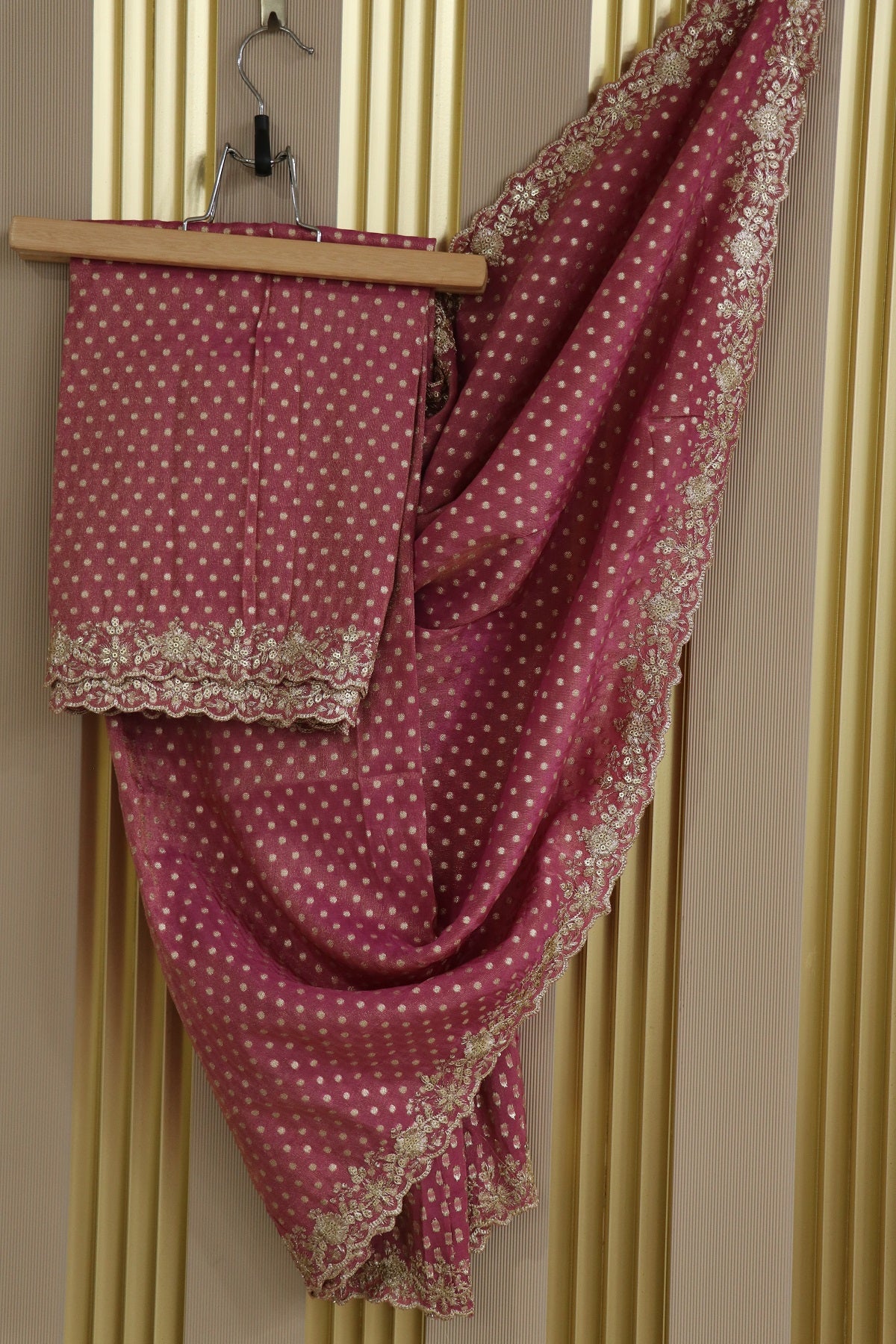 Polka Dota Woven Uppada Tissue Dupatta With Scallop Boder