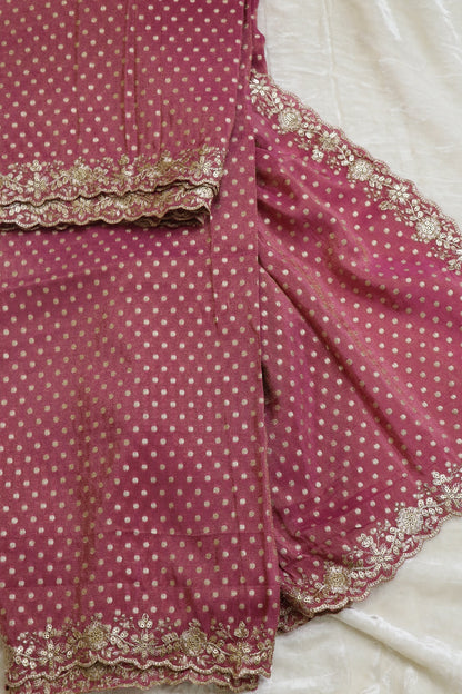 Polka Dota Woven Uppada Tissue Dupatta With Scallop Boder