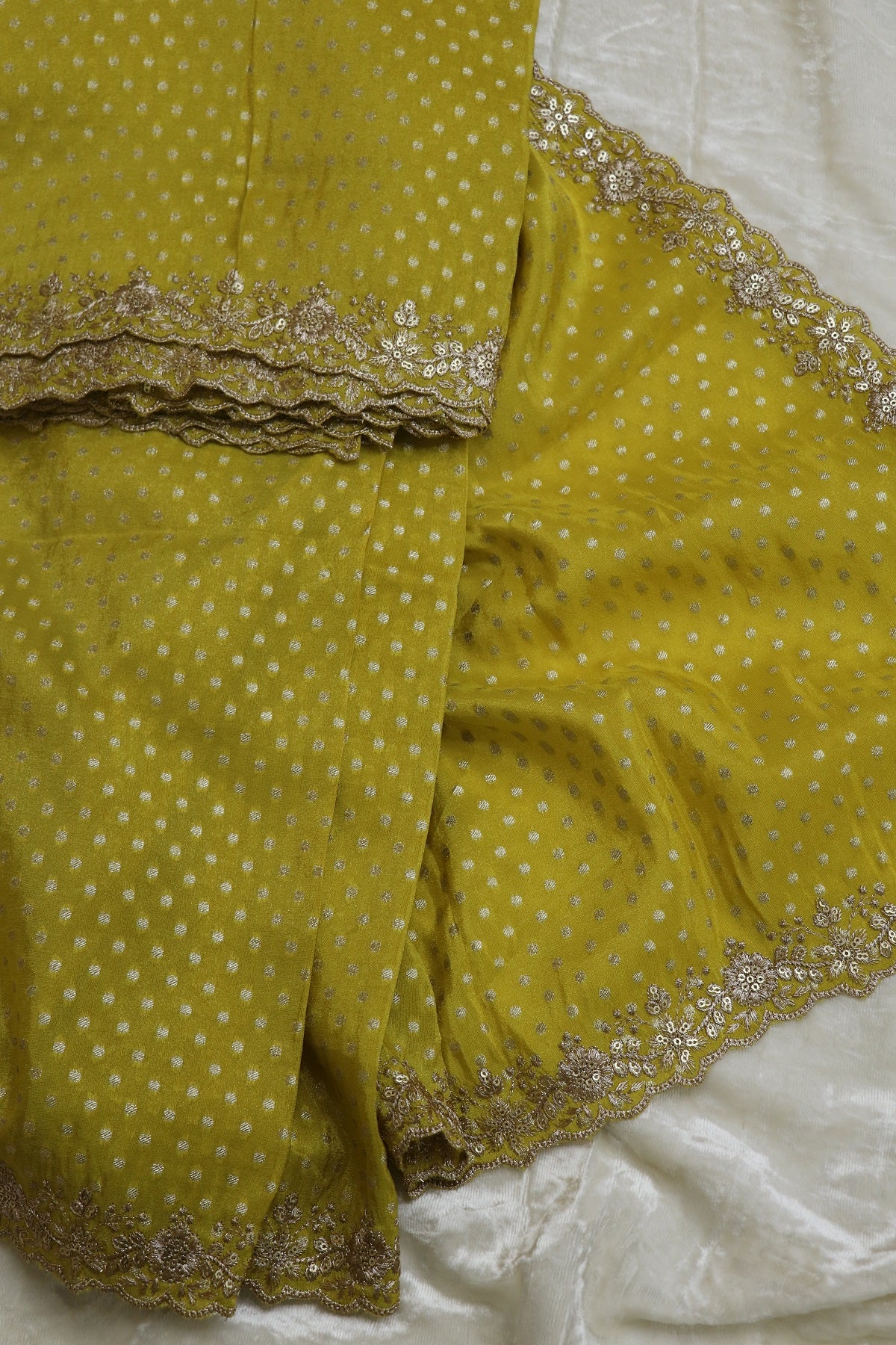 Polka Dota Woven Uppada Tissue Dupatta With Scallop Boder