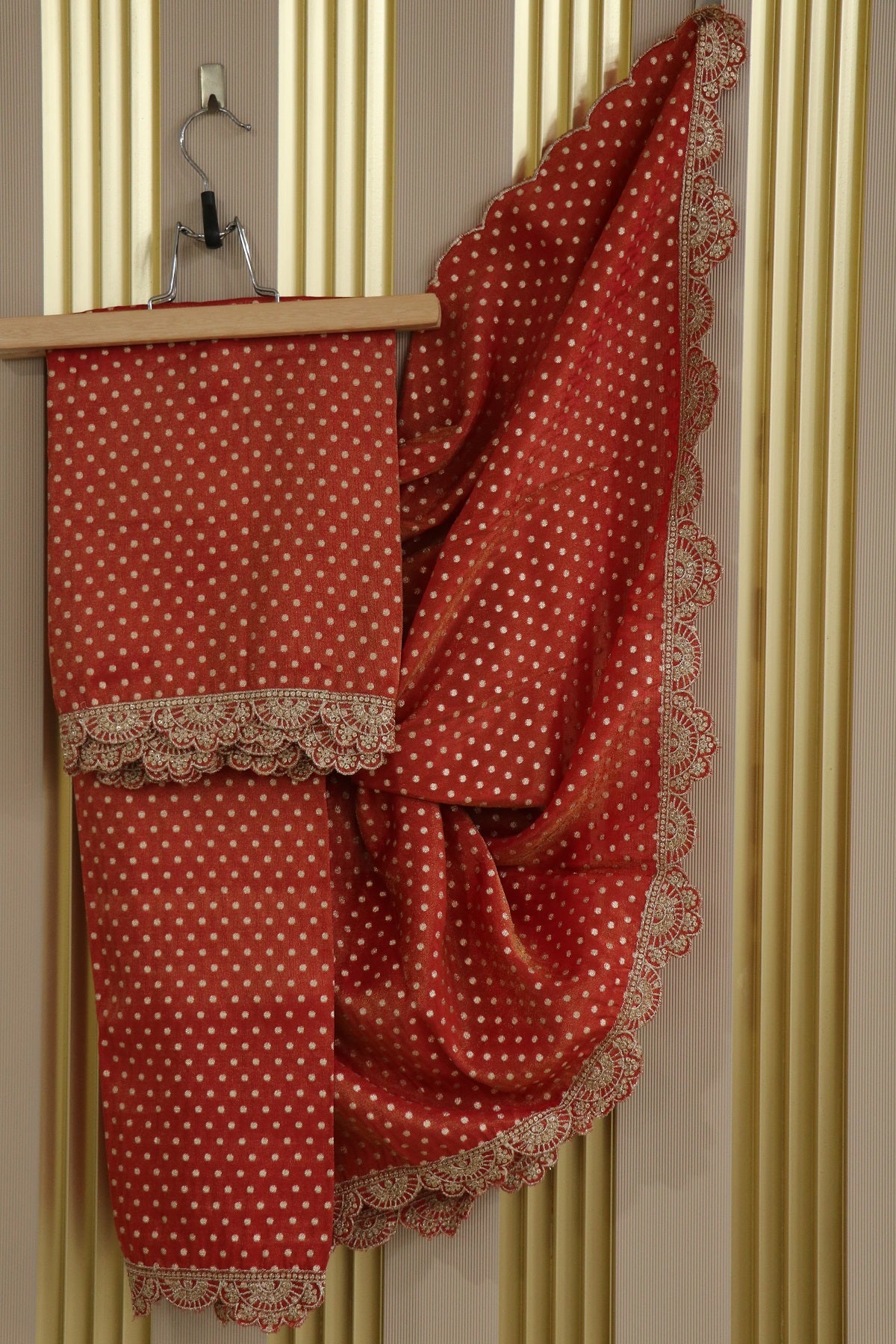 Polka Dota Woven Uppada Tissue Dupatta With Scallop Embroidery & Sequins