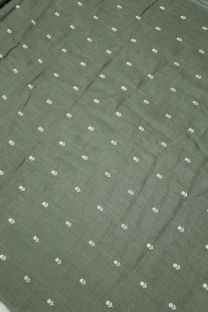 Small Intricate Flowers With  Kantha Work Lenin Embroidered Fabric