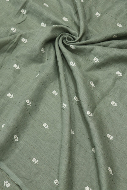 Small Intricate Flowers With  Kantha Work Lenin Embroidered Fabric