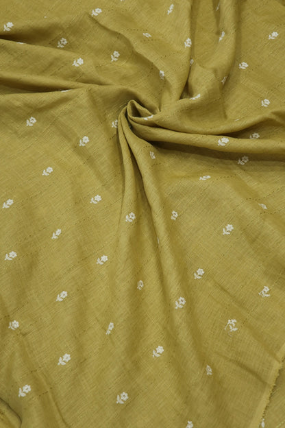 Small Intricate Flowers With  Kantha Work Lenin Embroidered Fabric