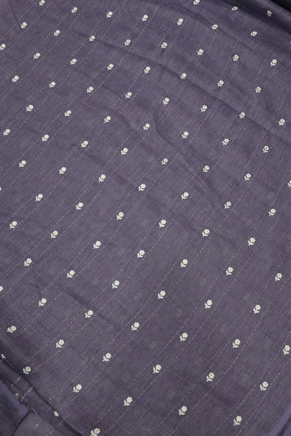 Small Intricate Flowers With  Kantha Work Lenin Embroidered Fabric